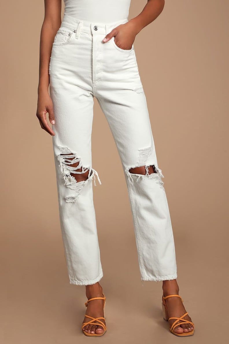 AGOLDE 90's Mid Rise White Loose Fit Distressed Jeans