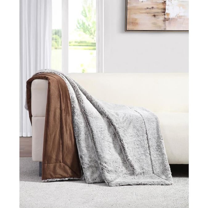 MHF Home MHF Home Millburn Faux Fur Throw Blanket Brown Polyester Throw