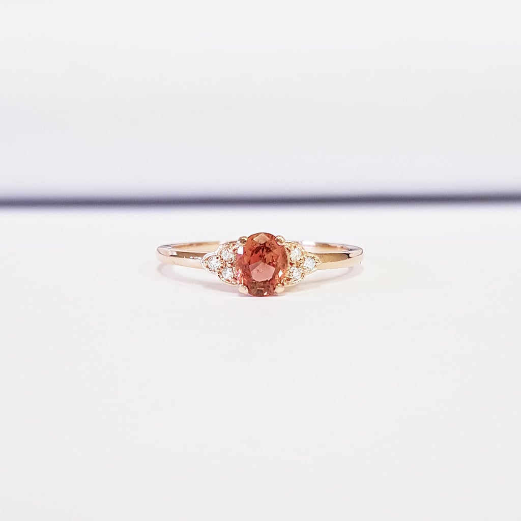 Peach Sapphire Oval Padparadscha and Diamond Engagement Ring