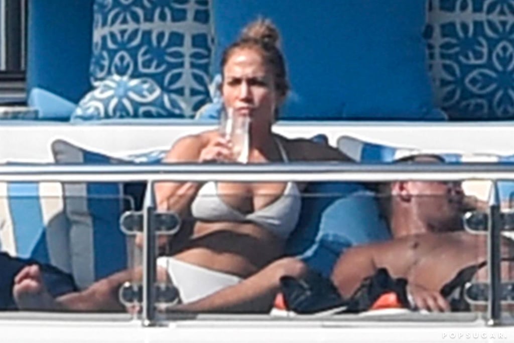 Jennifer Lopez White Bikini on Yacht Italy