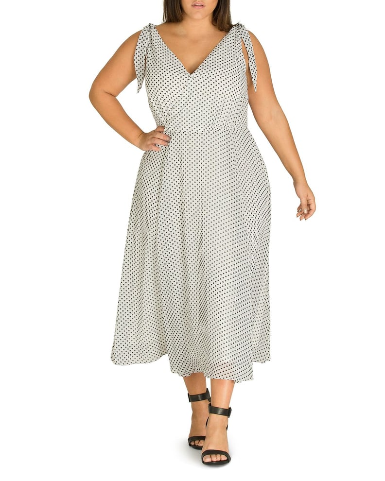 City Chic Plus Alika Polka Dot Crossover V-Neck Midi Dress