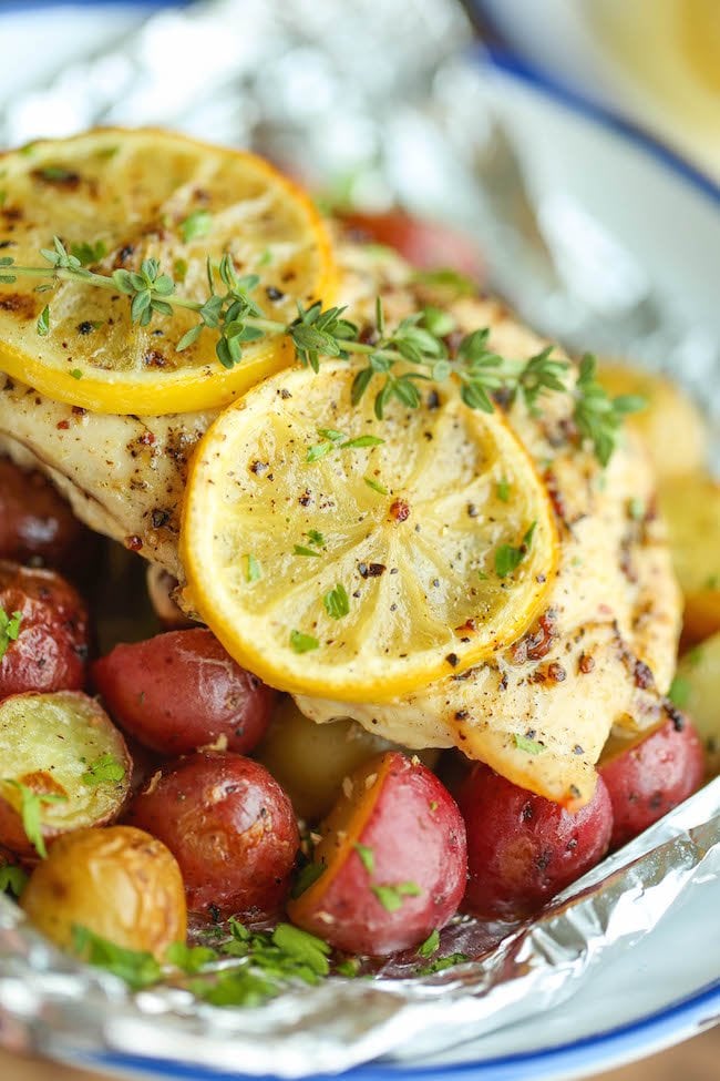 Lemon Chicken and Potatoes in Foil