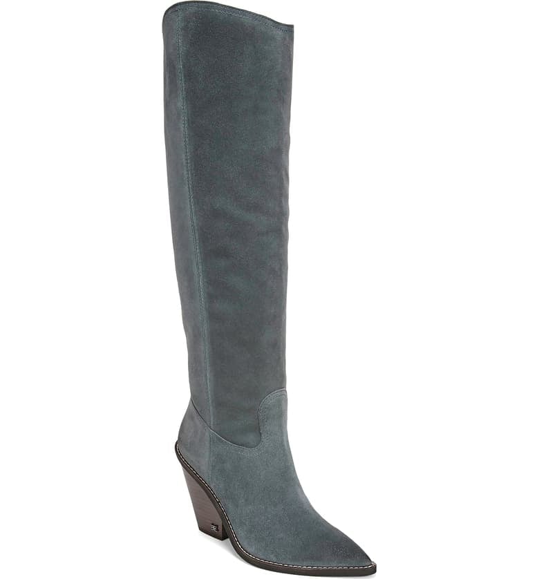 indigo pointed toe knee high boot sam edelman