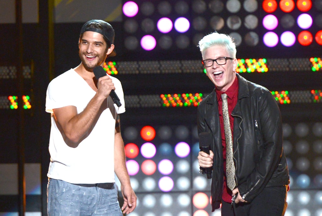 POPSUGAR's Top That! cohost Tyler Oakley laughed with Teen Wolf's Tyler Posey at the MTVu Fandom Awards on Thursday.