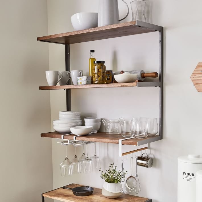 L-Beam 3-Tier Industrial Wood & Metal Wall Shelf