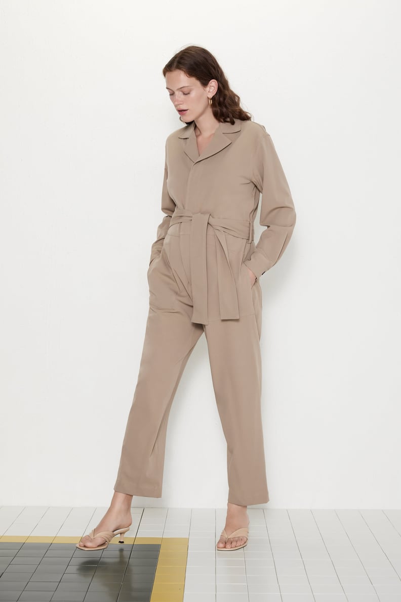 ZARA NWT WOMAN FULL LENGTH GABARDINE JUMPSUIT BEIGE