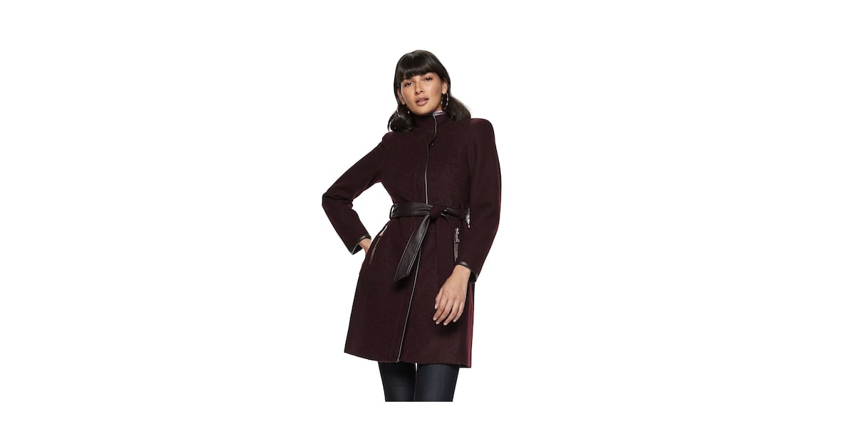 Nine West FauxLeather Binding WoolBlend Coat Trendy Winter Coats