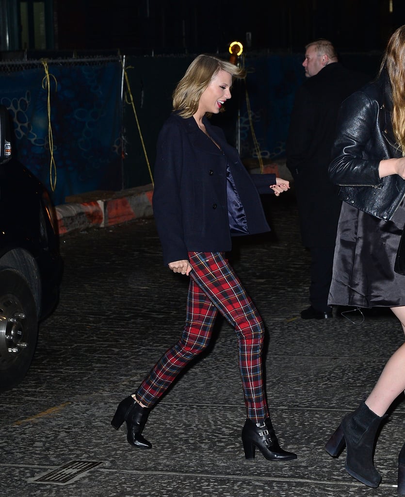 Taylor arrived at the party, donning the same ensemble she wore on stage at Z100's Jingle Ball concert.