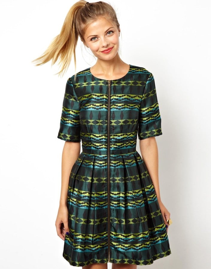 Green Printed Jacquard Skater Dress From ASOS POPSUGAR Fashion UK