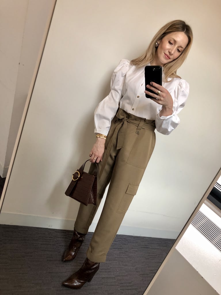 How I Styled My Utility Pants: With A Puff-Sleeve Shirt, Faux-Croc Accessories, And Jewellery