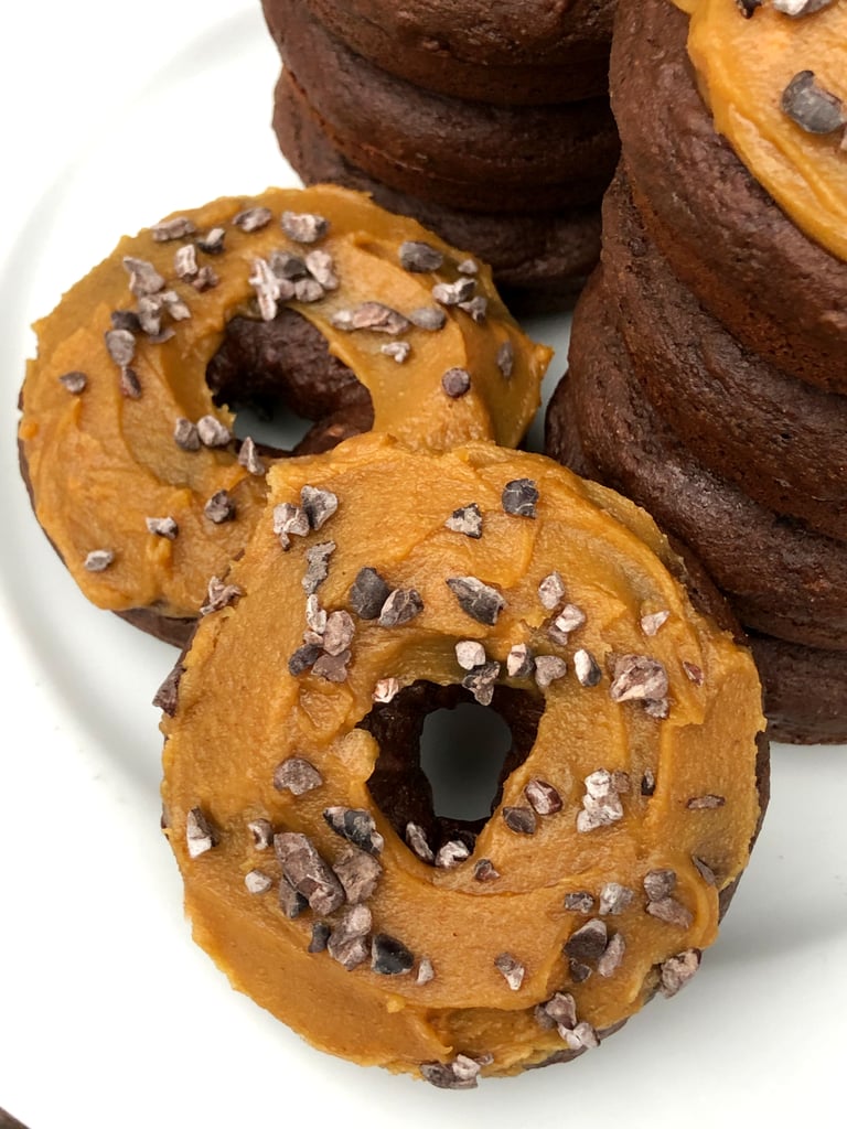 Baked Chocolate Protein Breakfast Doughnuts With Peanut Butter Frosting