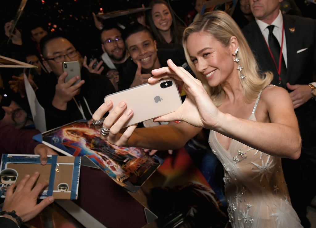 Brie Larson Gold Gown at Captain Marvel Premiere