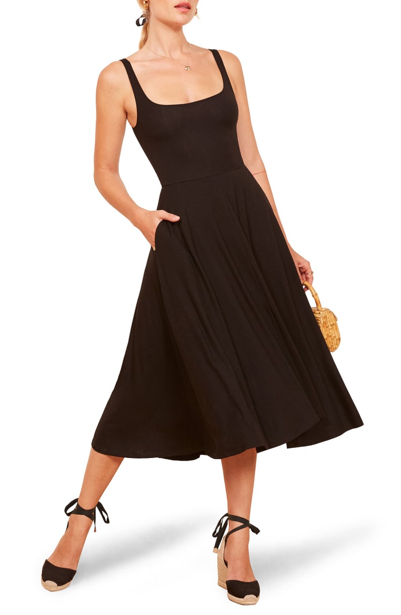 Reformation Rou Midi Fit & Flare Dress in Black