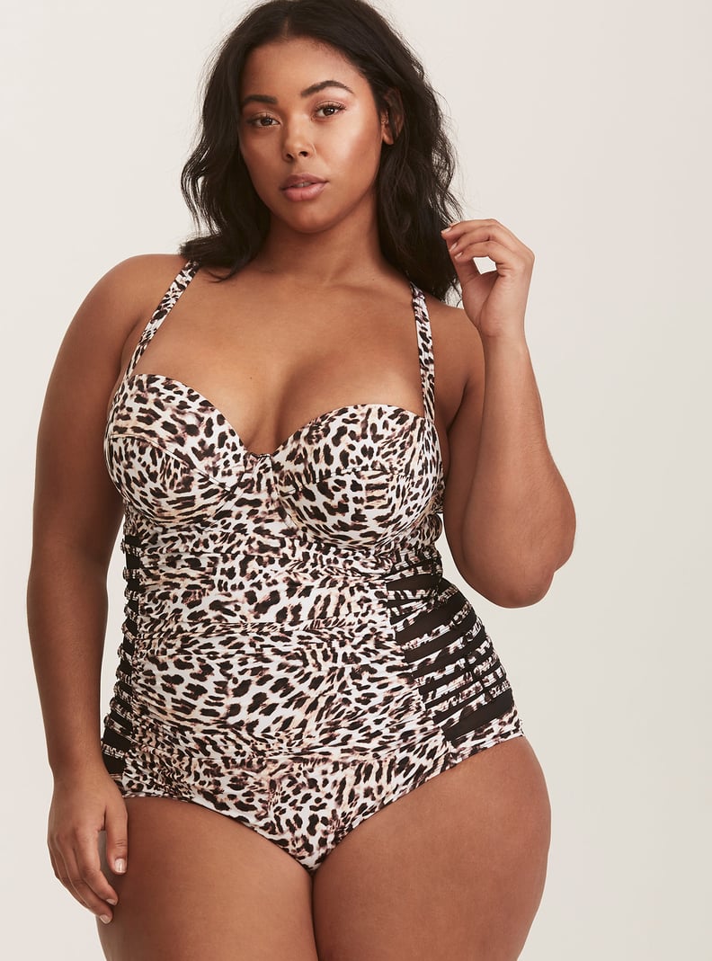 Torrid Leopard Print Mesh Inset One-Piece Swimsuit