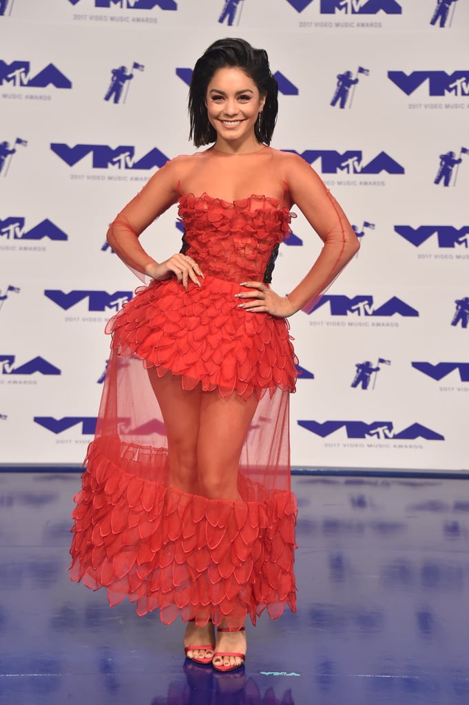 Vanessa Hudgens Wearing Red Yanina Couture Dress VMAs 2017