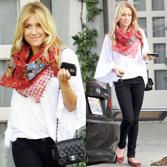 Photo Of Kristin Cavallari Wearing White Bell Sleeved Shirt And Red Flats In Beverly Hills Popsugar Fashion