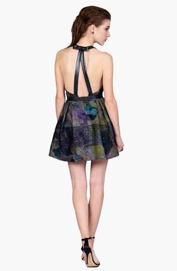 Phoebe by Kay Unger Faux Leather Trim Print Fit & Flare Dress ($298)