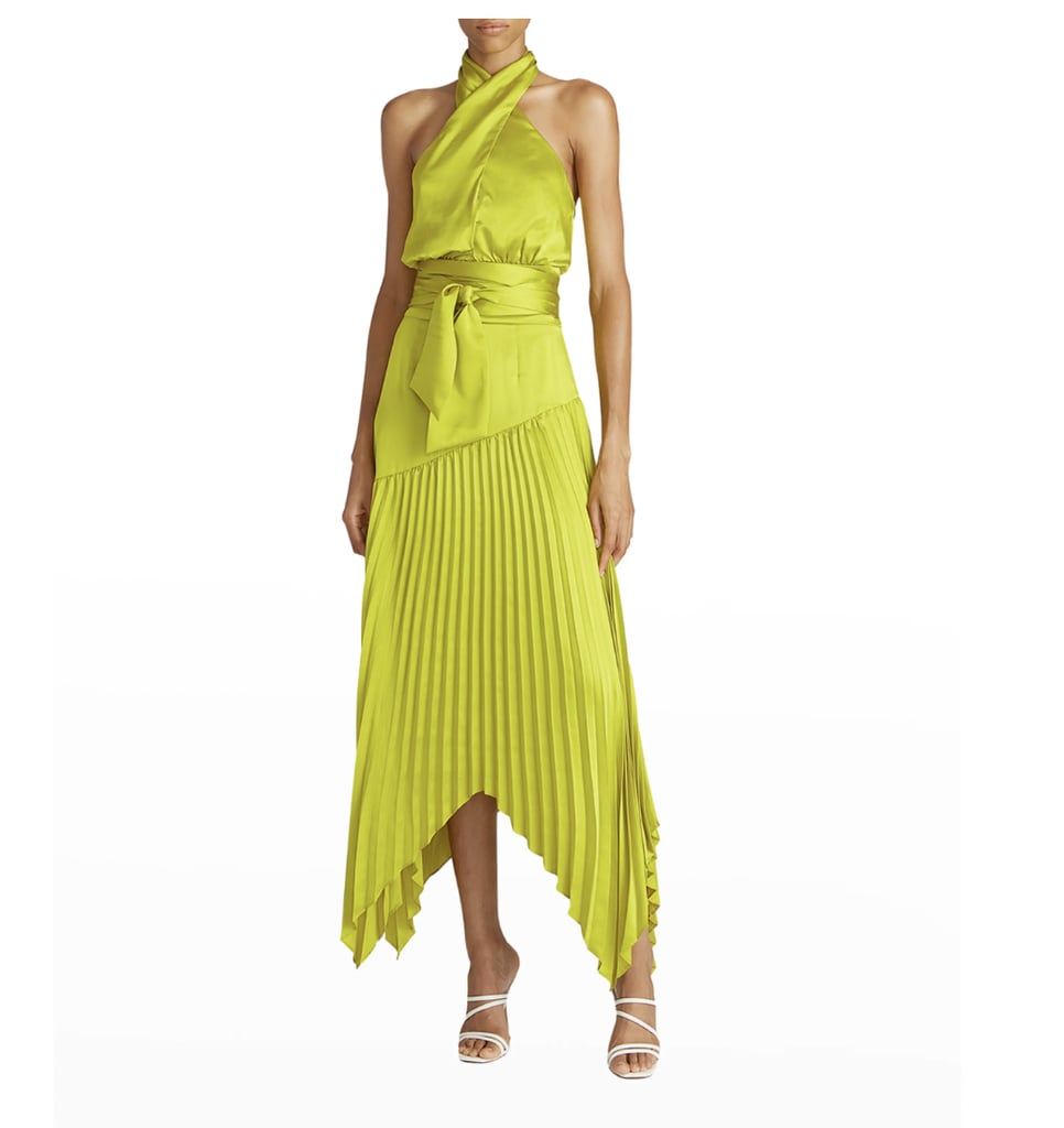 Amur Dixon Halter Pleated Charmeuse Dress