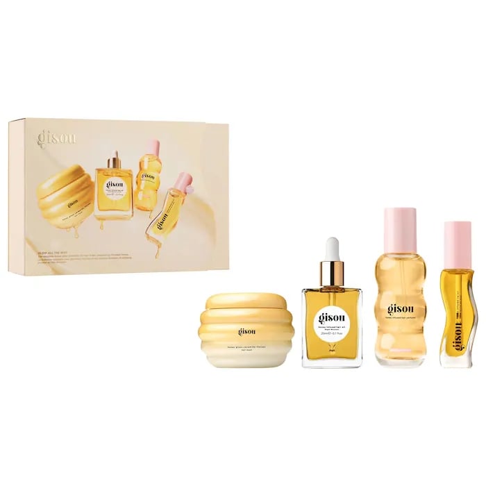 Gisou Glow All The Way Hair and Lip Gift Set ($69, originally $75)
Even before you get into the formulas, these products are covetable on design alone. But the formulas follow through: all five of the brand's bestsellers, each infused with Mirsalehi Honey for silky hair and pillowy-soft lips. This set is guaranteed to make someone feel very, very spoiled.
