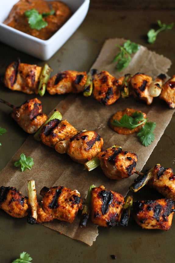 Grilled Chicken Kebabs With Red Pepper Cilantro Pesto