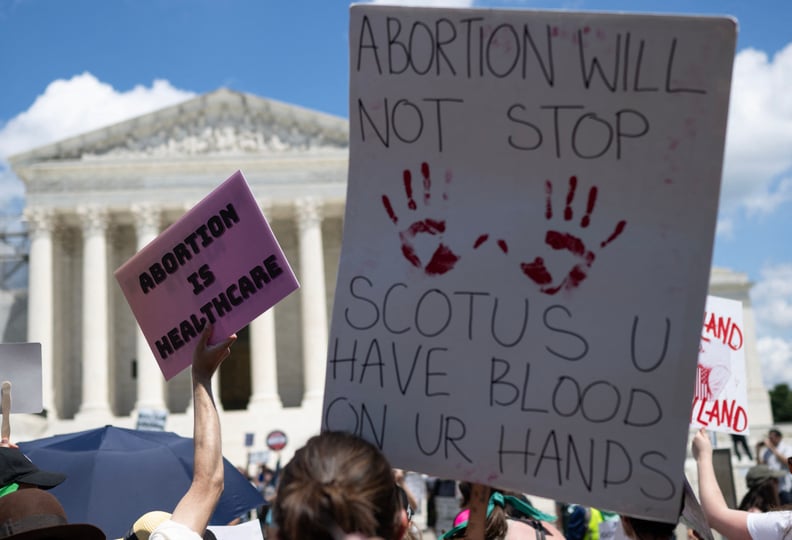 Abortion rights demonstrators rally to mark the first anniversary of the US Supreme Court ruling in the Dobbs v Women's Health Organization case in Washington, DC on June 24, 2023. A year after US Supreme Court scrapped the constitutional right to abortio