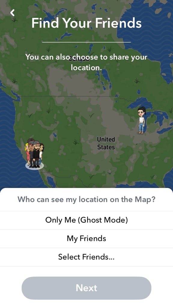 Select who to share your location with — or stay in Ghost Mode.
