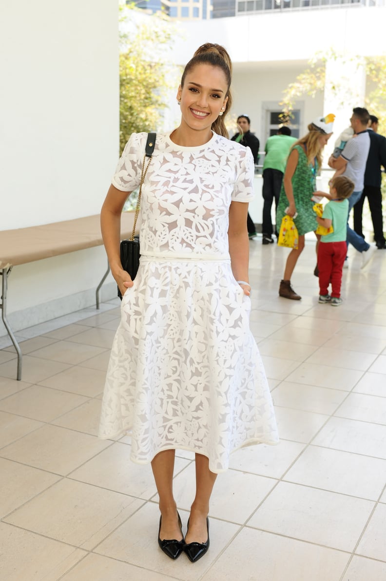 Jessica Alba in Floral Tanya Taylor Top and Skirt