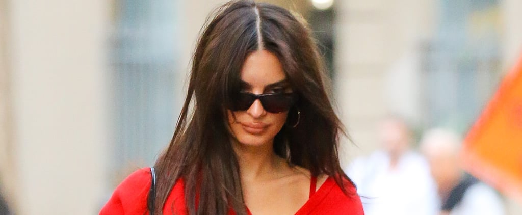 Emily Ratajkowski Wears Red Loewe Sweater With No Pants