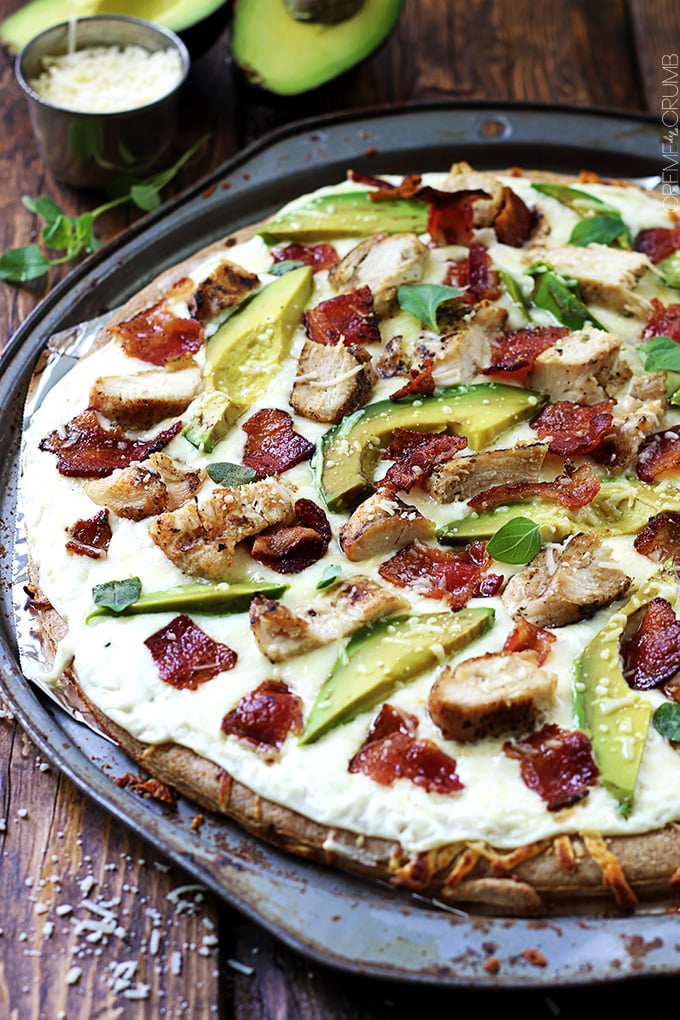 Chicken Alfredo Bacon Avocado Pizza