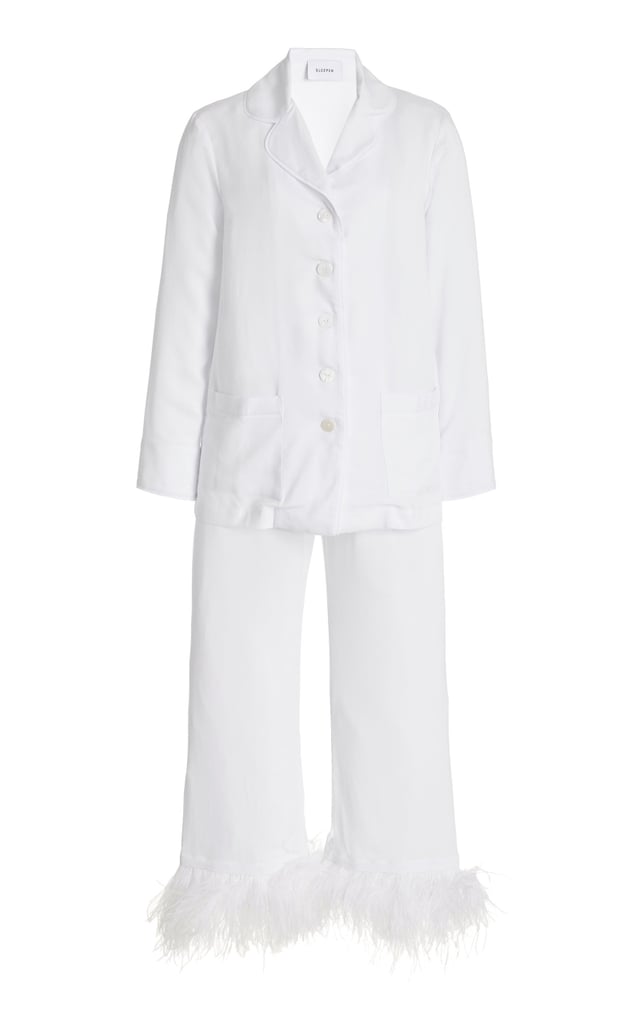 Sleeper Party Feather-Trimmed Woven Pajama Set