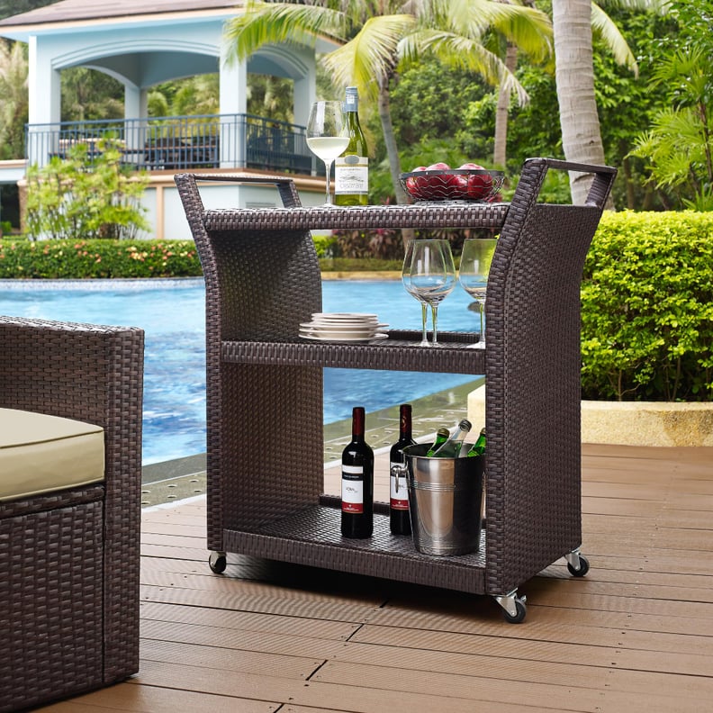 Espresso All Weather Wicker Pinamar Outdoor Rolling Bar Cart