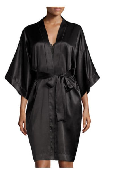 Neiman Marcus Contrast-Trimmed Silk Kimono Robe