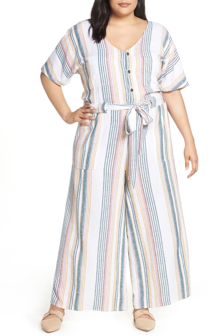 Caslon Tie Waist Linen Blend Jumpsuit Plus Size Travel Clothes for