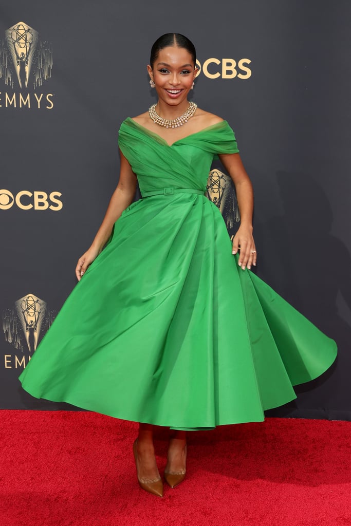 Yara Shahidi's Green Dior Haute Couture Dress at the Emmys