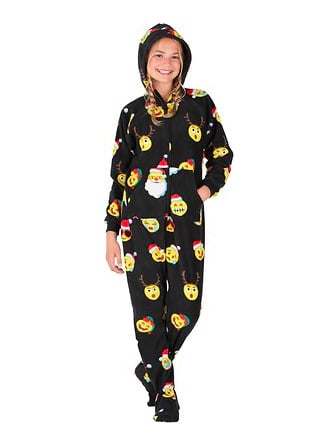 Footed Pajamas Holiday Emoji Unisex Adult Fleece Pajamas