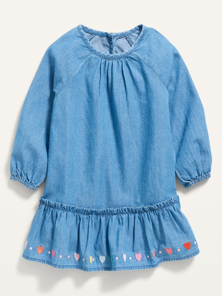 Old Navy Embroidered-Heart Peplum-Hem Chambray Dress For Toddler Girls