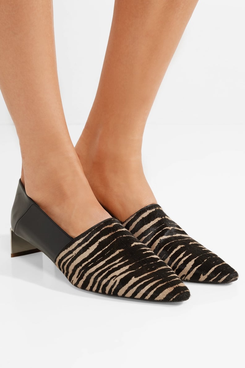 Loewe Tiger-Print Pony Hair and Leather Collapsible Heel Pumps
