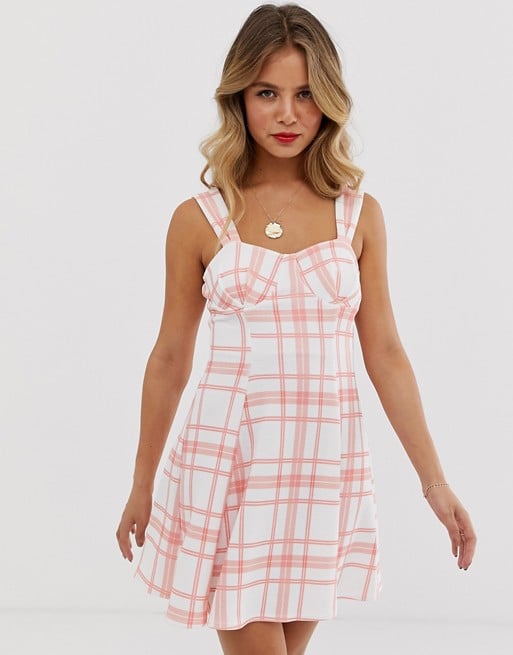 ASOS DESIGN Check Cupped Flared Mini Dress