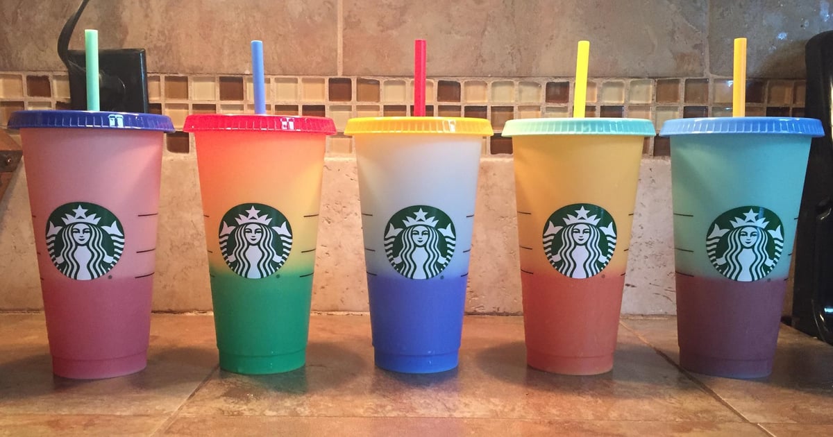 Starbucks Reusable COLOR CHANGING Cold Cup Collection Pack Of 5 W/Lids Straws 24 oz Summer 2019 