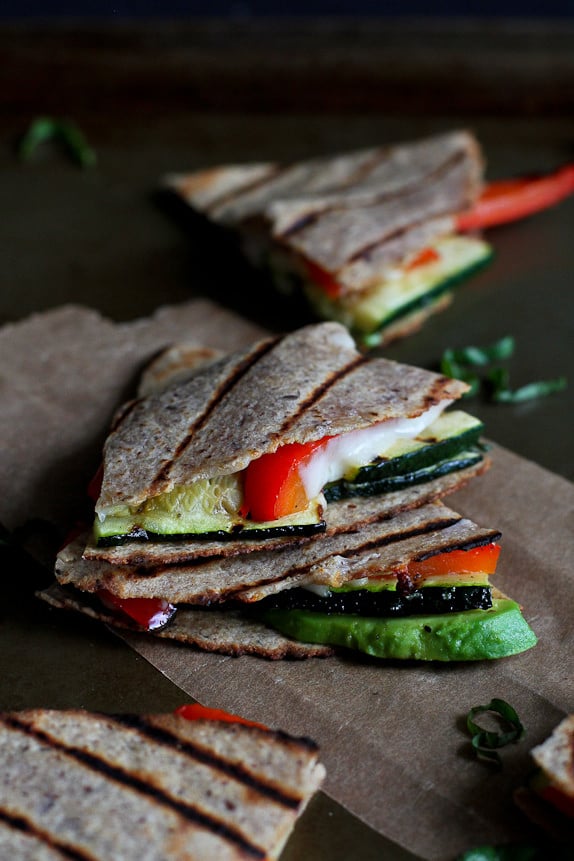 Grilled Quesadillas With Avocado, Zucchini, and Basil
