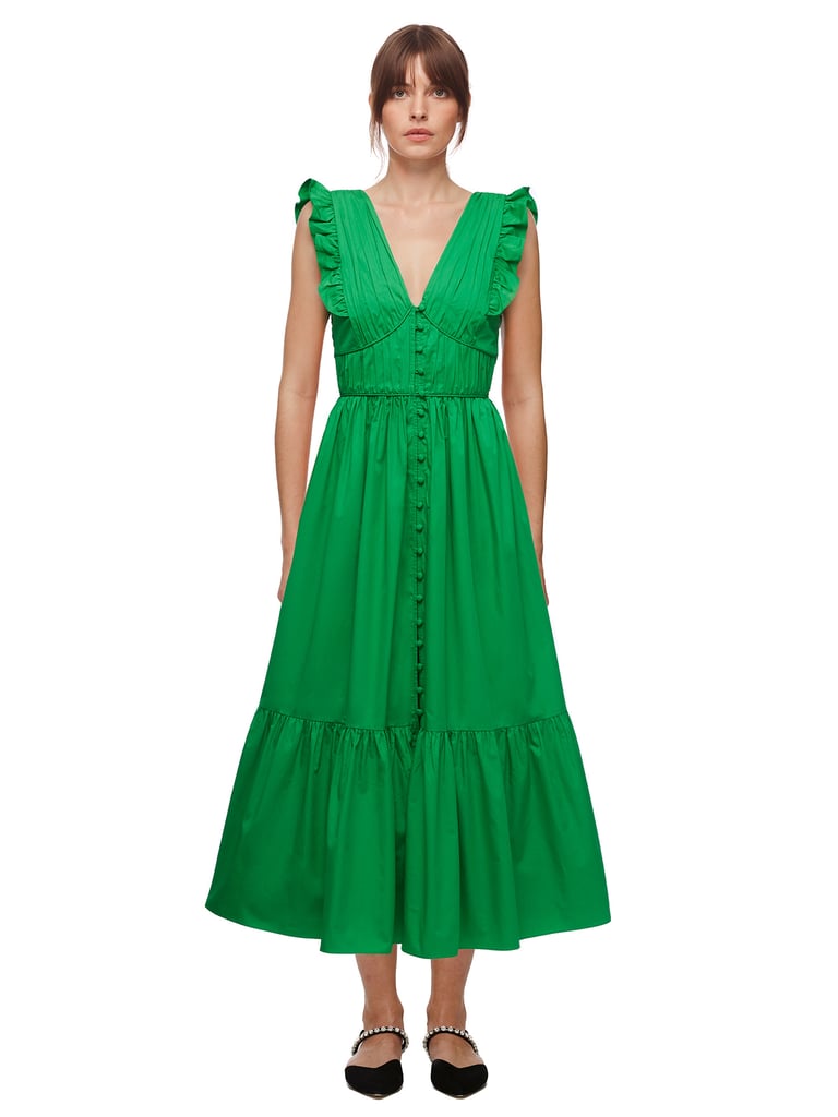 Self-Portrait Green Cotton Midi Dress