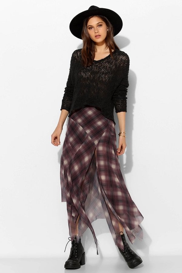 UNIF Riff Plaid Chiffon Skirt