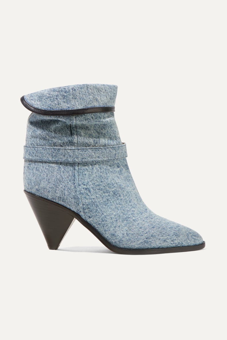 Isabel Marant Luam Leather-Trimmed Denim Ankle Boots