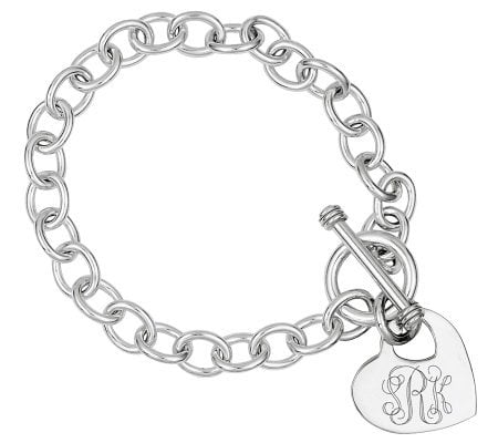 Sterling Personalized Cutout Heart Charm Link Bracelet