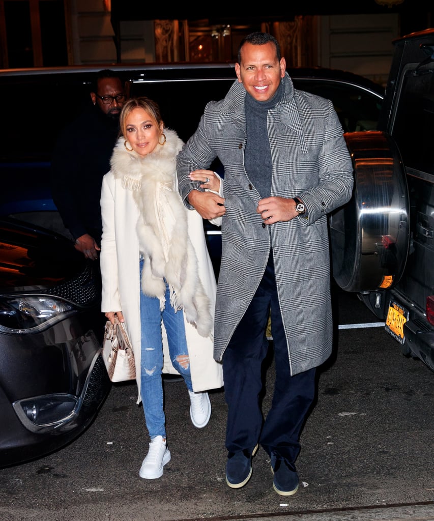 Jennifer Lopez's White Coat and Sneakers With Alex Rodriguez