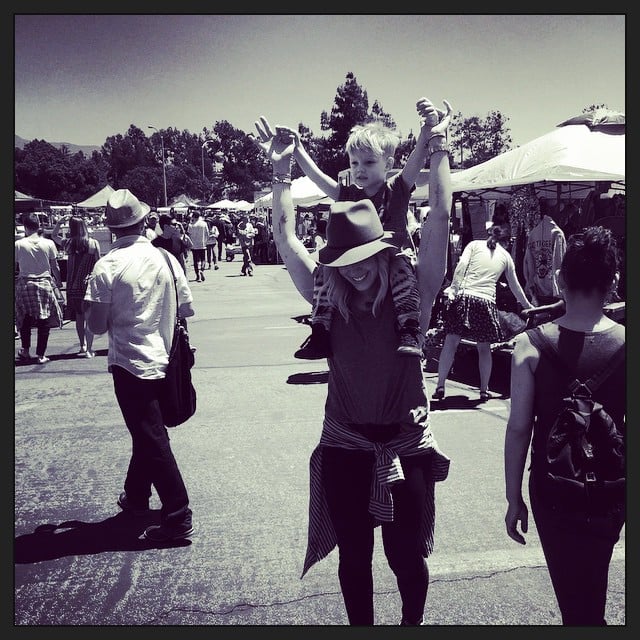 Luca got a ride on mama Hilary Duff's shoulders on Mother's Day.