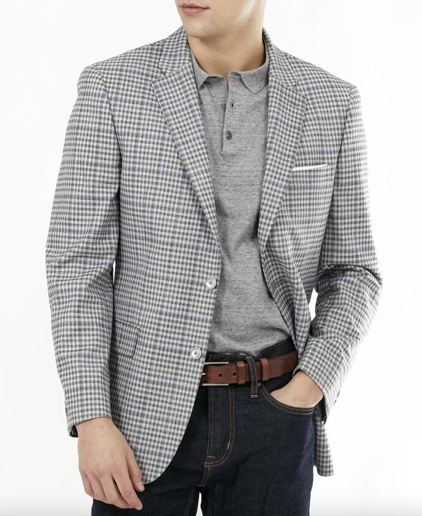 Men's Slim-Fit Gray & Blue Check Blazer