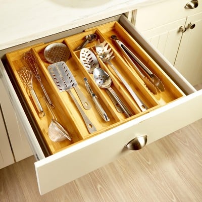 Lakeside Expandable Bamboo Cutlery Drawer Organiser