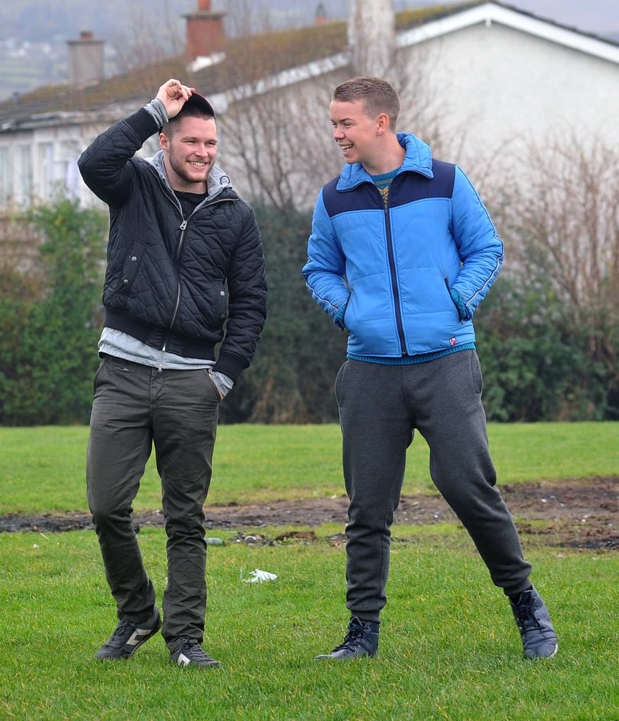 Jack Reynor and Will Poulter buddied up on the set of Glassland in Dublin, Ireland, on Wednesday.