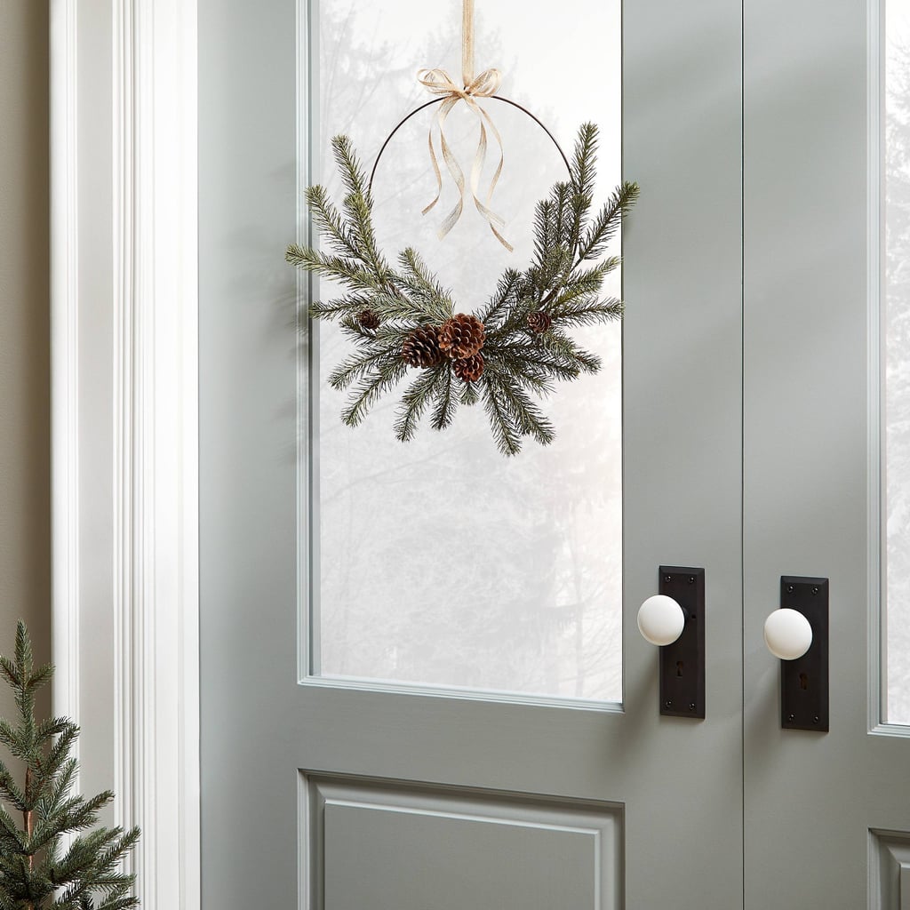 Asymmetrical Faux Pine Wire Wreath With Pinecones